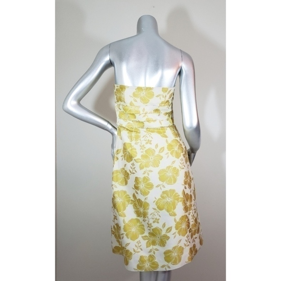 Ann Taylor Gold Yellow Floral Strapless Pleated A Line Midi Dress Party Wedding - Picture 4 of 7